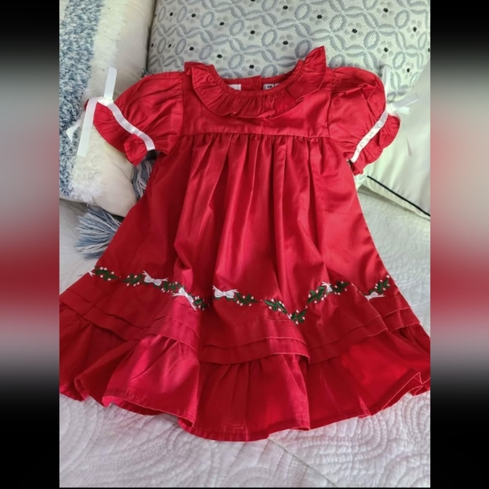 Red Holiday Dress with White and Green Accents